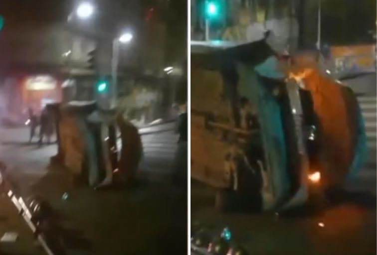 Motorista embriagado capota carro após atingir semáforo no Centro de BH - Foto: Reprodução/Redes Sociais