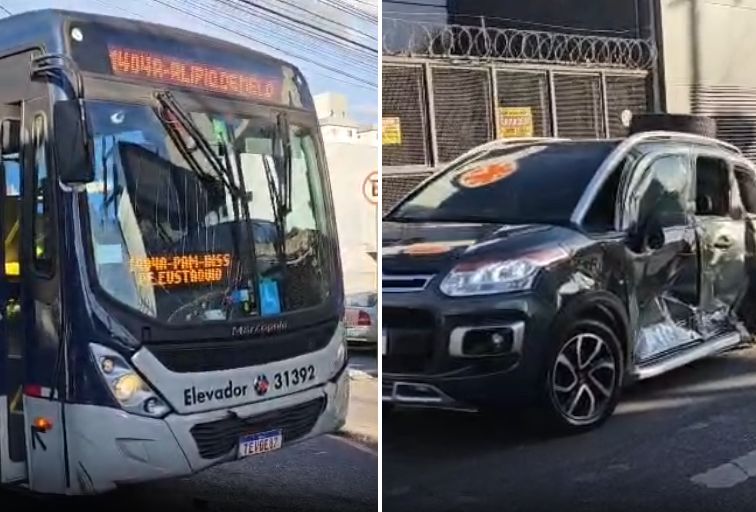 Acidente entre ônibus e carro deixa ferido na Rua Pará de Minas, em BH - Foto: Reprodução/Redes Sociais