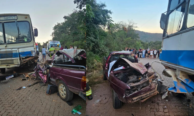 Idosa morre e homem fica gravemente ferido em acidente entre carro e ônibus em São Thomé das Letras Idosa morre e homem fica gravemente ferido em acidente entre carro e ônibus em São Thomé das Letras - Foto: Divulgação/Corpo de Bombeiros