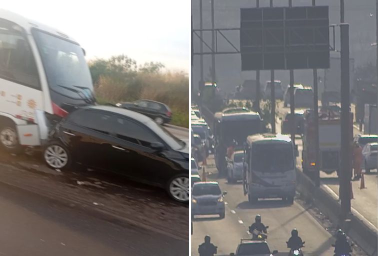 Acidente entre ônibus e carros deixa vítima e causa retenção no Anel Rodoviário, em BH - Foto: Reprodução/Redes Sociais + BHTrans