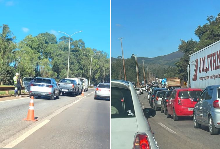BR-040 registra acidentes e lentidão na saída para o feriado na Grande BH - Foto: Reprodução/Redes Sociais