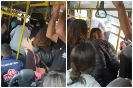 Confusão em ônibus metropolitano termina com janela quebrada e fuga de passageiro na Grande BH Confusão em ônibus metropolitano termina com janela quebrada e fuga de passageiro na Grande BH - Foto: Reprodução