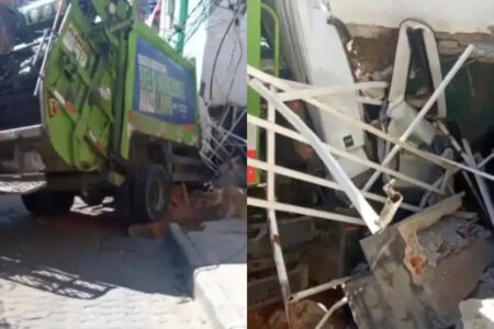 Caminhão de lixo perde os freios e atinge casa na Vila Novo São Lucas, em BH - Foto: Reprodução