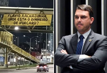 Manifestantes protestam contra homenagem a Flávio Bolsonaro na Câmara de BH Manifestantes protestam contra homenagem a Flávio Bolsonaro na Câmara de BH - Foto: Reprodução/Redes Sociais + Jefferson Rudy/Agência Senado