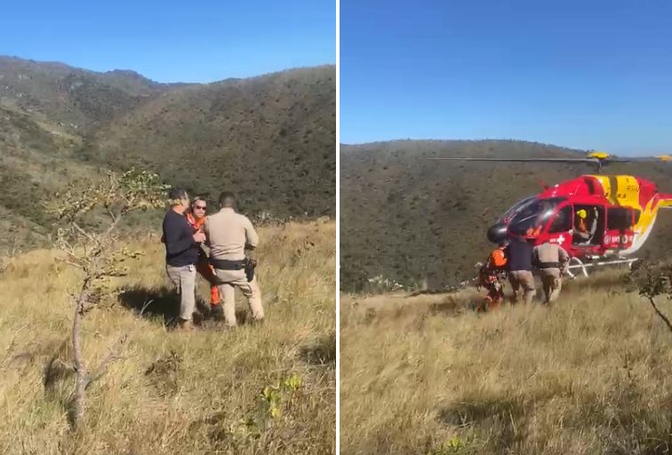 Idoso passa mal durante trilha em Brumadinho e é resgatado por helicóptero dos bombeiros - Foto: Divulgação/CBMMG