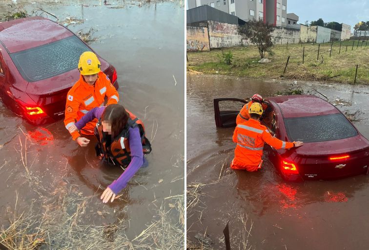 Três pessoas ilhadas são resgatadas de carro durante chuva forte em Uberlândia Três pessoas ilhadas são resgatadas de carro durante chuva forte em Uberlândia - Foto: Divulgação/CBMMG