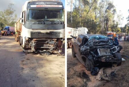Motorista fica preso às ferragens após colisão entre caminhonete e carreta na BR-356 - Divulgação/CBMMG
