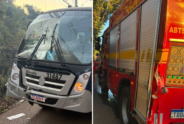 Colisão entre caminhão dos bombeiros e ônibus deixa quatro feridos em BH - Foto: Divulgação/Corpo de Bombeiro