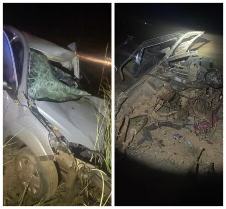 Colisão frontal deixa dois mortos e uma mulher ferida na MGC-479, em Buritis Colisão frontal deixa dois mortos e uma mulher ferida na MGC-479, em Buritis - Foto: Divulgação/Polícia Militar