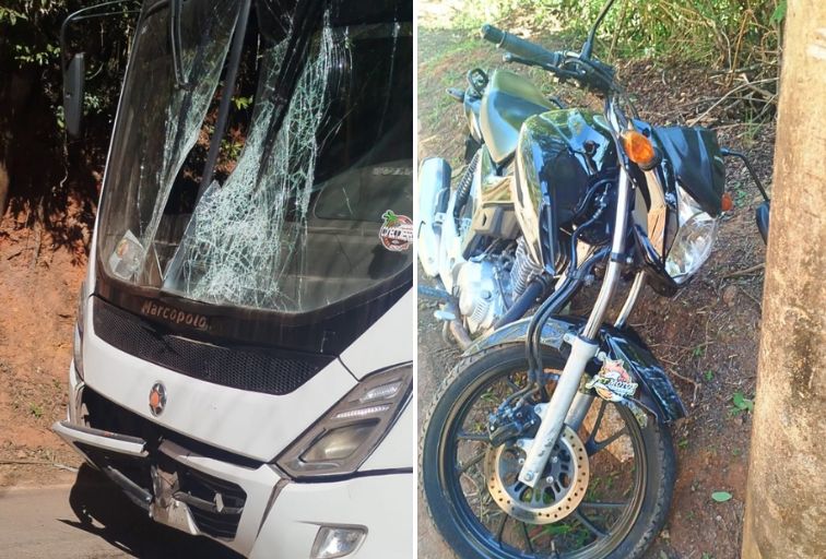 Motociclista fica ferido após bater de frente com ônibus escolar em Itabirito - Foto: Divulgação