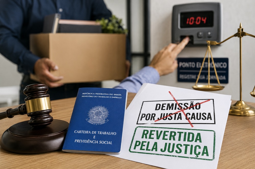 Funcionário demitido por trabalhar 4 minutos a mais consegue reverter justa causa na Justiça em MG - Foto: Imagem criado por IA