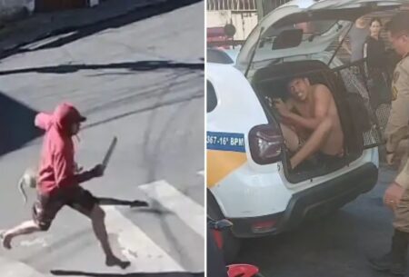 Homem é ferido com golpes de facão após defender mulher no bairro São Gabriel, em BH Homem é detido após atacar vítima com facão e persegui-la no bairro São Gabriel, em BH - Foto: Reprodução/Redes Sociais