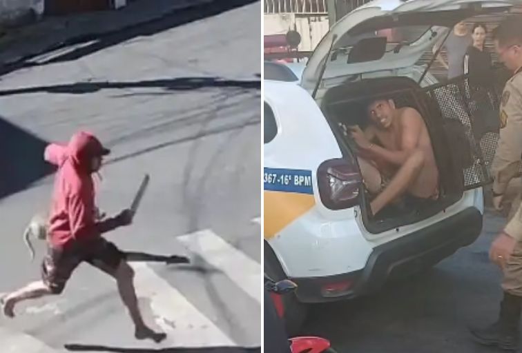 Homem é ferido com golpes de facão após defender mulher no bairro São Gabriel, em BH Homem é detido após atacar vítima com facão e persegui-la no bairro São Gabriel, em BH - Foto: Reprodução/Redes Sociais