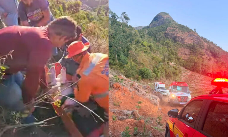 Piloto de parapente fica ferido após bater em eucalipto e cair sobre pedra em Alto Caparaó - Foto: Divulgação/Corpo de Bombeiros