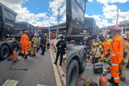 Motociclista e passageira ficam feridos após moto bater em caminhão na Cristiano Machado, em BH Motociclista e passageira ficam feridos após moto bater em caminhão na Cristiano Machado, em BH - Foto: Divulgação/Corpo de Bombeiros