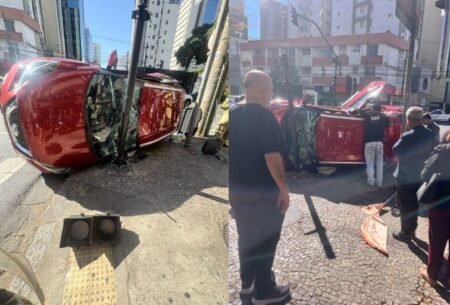 Carro capota após acidente e deixa idosos feridos em BH - Divulgação/ Corpo de Bombeiros