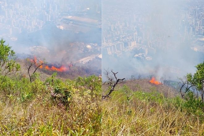 Incêndio atinge área de mata no bairro Buritis, em BH - Foto: Divulgação/Corpo de Bombeiros