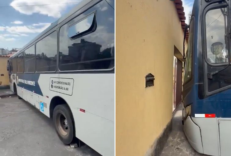 Ônibus fica agarrado em rua do bairro Sagrada Família, em BH - Foto: Reprodução/Redes Sociais