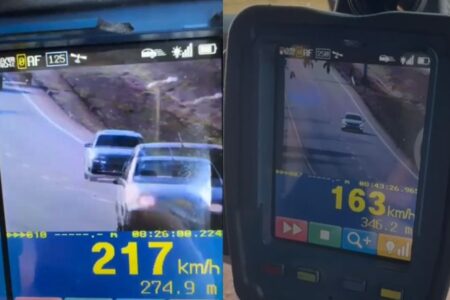 PRF flagra veículo a 217 km/h durante fiscalização de velocidade na Grande BH - Foto: Divulgação/PRF
