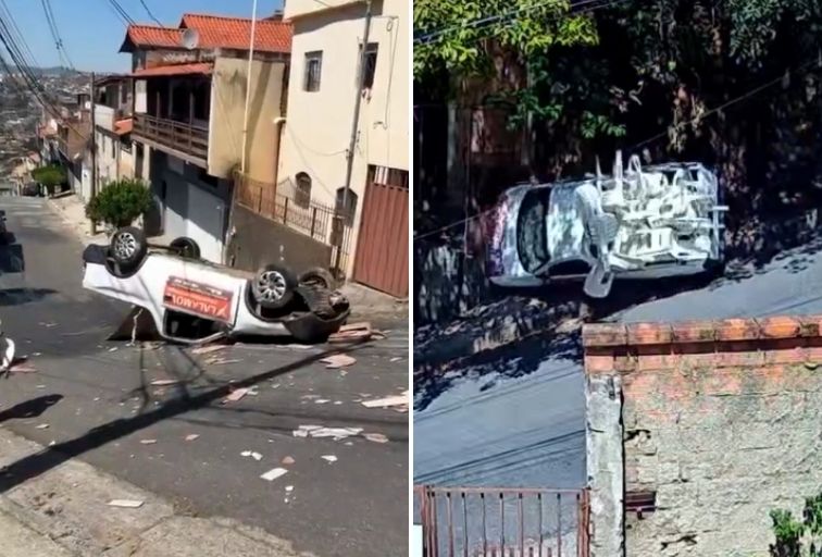 Carro capota após perder controle ao descer ladeira em BH - Foto: Reprodução/Redes Sociais