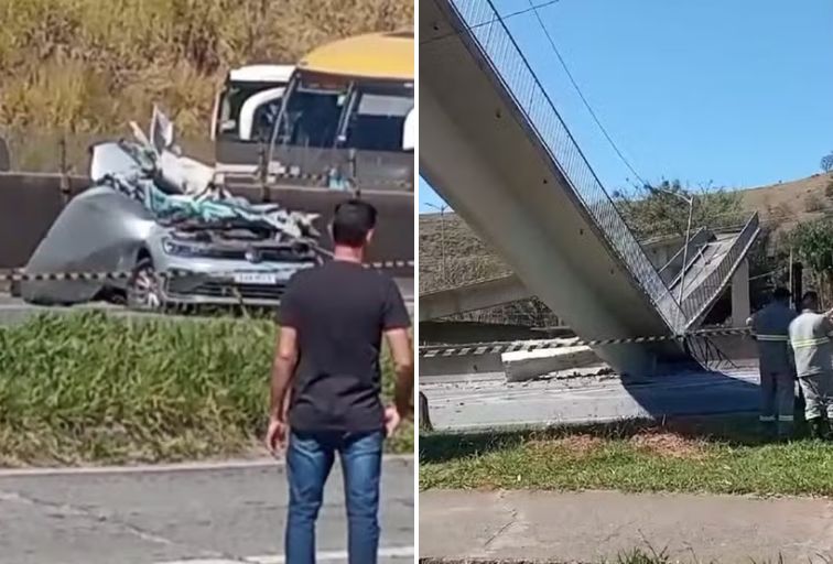 Passarela desaba, deixa dois mortos e interdita totalmente Rodovia Fernão Dias, entre SP e MG - Foto: Reprodução/Redes Sociais