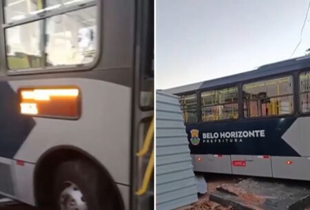 Ônibus da linha 9550 invade bar pela segunda vez e esmaga carro em BH Ônibus da linha 9550 invade bar pela segunda vez e esmaga carro em BH - Foto: Reprodução/Redes Sociais