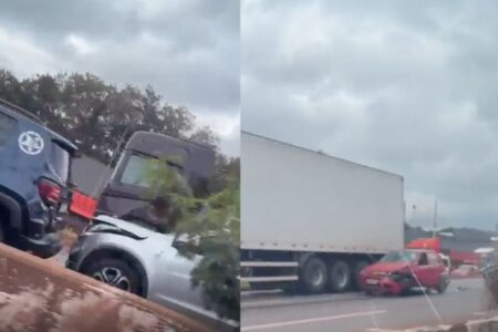 Carreta perde o controle, bate em veículos e tomba no Anel Rodoviário de BH - Foto: Reprodução