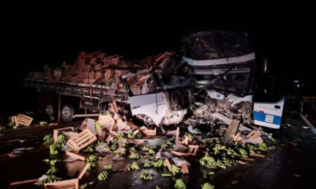 Acidente entre ônibus e caminhão deixa dois mortos e cinco feridos na BR-116, em Muriaé - Foto: Divulgação/CBMMG
