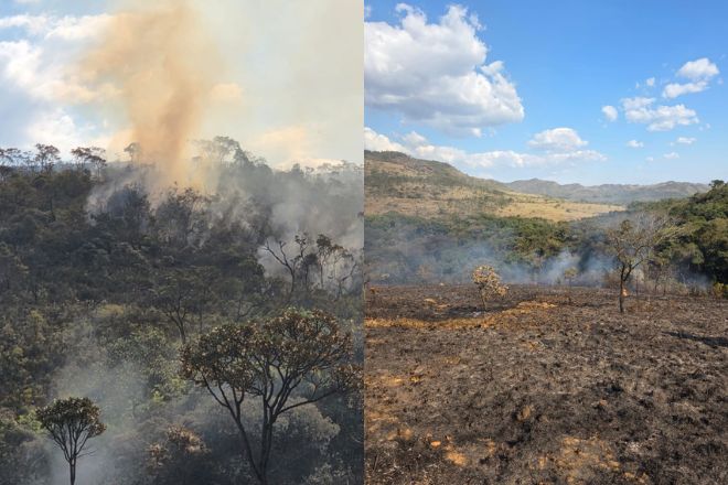 Incêndio avança e mobiliza bombeiros no Parque Serra do Gandarela, em MG Incêndio avança e mobiliza bombeiros no Parque Serra do Gandarela, em MG - Foto: Divulgação/Corpo de Bombeiros