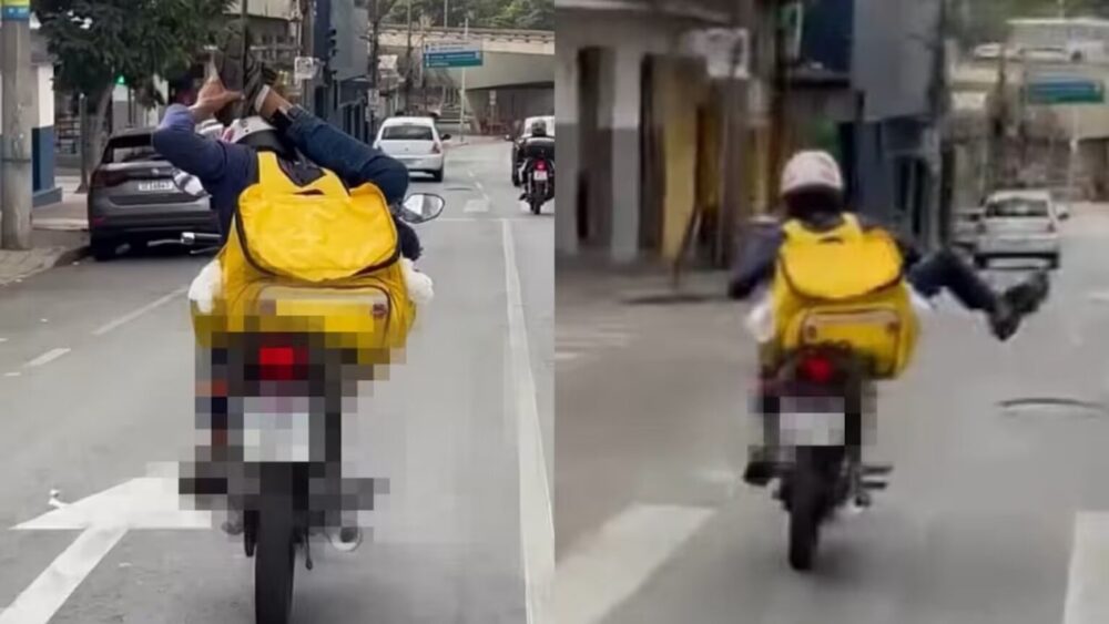 Homem é flagrado pilotando moto com perna atrás do pescoço em rua de BH Homem é flagrado pilotando moto com perna atrás do pescoço em rua de BH - Foto: Reprodução