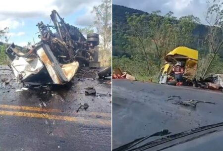 Acidente com duas carretas e carro mata uma pessoa e interdita BR-381, em MG- Foto: Reprodução/Redes Sociais