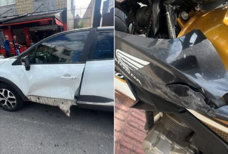 Motorista abre porta de carro, motociclista bate e fica ferido após acidente em BH - Foto: Divulgação/Corpo de Bombeiros