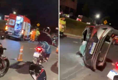 Motorista passa mal, bate carro em árvore e capota na Avenida Tancredo Neves, em BH Motorista passa mal, bate carro em árvore e capota na Avenida Tancredo Neves, em BH - Foto: Reprodução/Redes Sociais