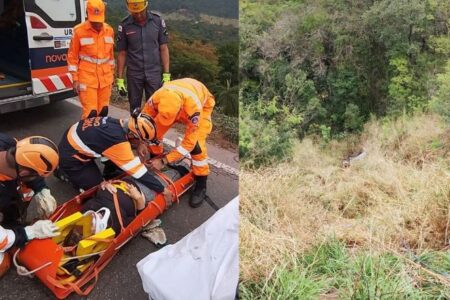 Carro capota com três pessoas despenca em ribanceira na BR-381, na Grande BH Carro capota com três pessoas despenca em ribanceira na BR-381, na Grande BH - Foto: Divulgação/Corpo de Bombeiros