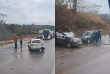Acidente com três carros provoca congestionamento na BR-381, na Grande BH Acidente com três carros provoca congestionamento na BR-381, na Grande BH - Foto: Reprodução/Redes Sociais