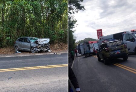 Acidente envolvendo dois carros e cavalo deixa três feridos na MG-060, em Esmeraldas - Foto: Divulgação/CBMMG