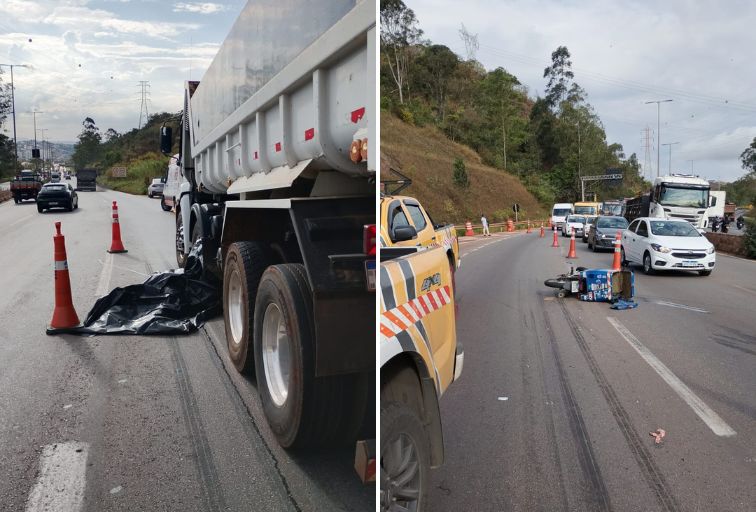 Motociclista morre esmagado após ser atropelado por caminhão no Anel Rodoviário, em BH - Foto: Divulgação/CBMMG