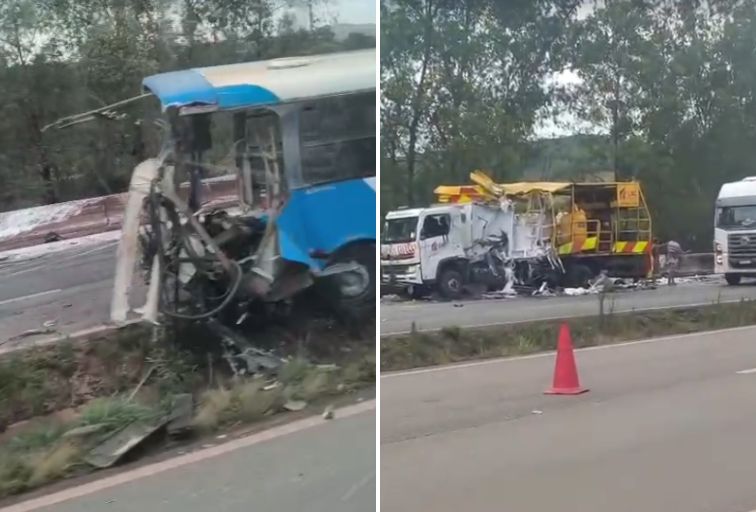 Motorista de ônibus morre em acidente com caminhão e van na Rodovia Fernão Dias, na Grande BH - Foto: Reprodução/Redes Sociais