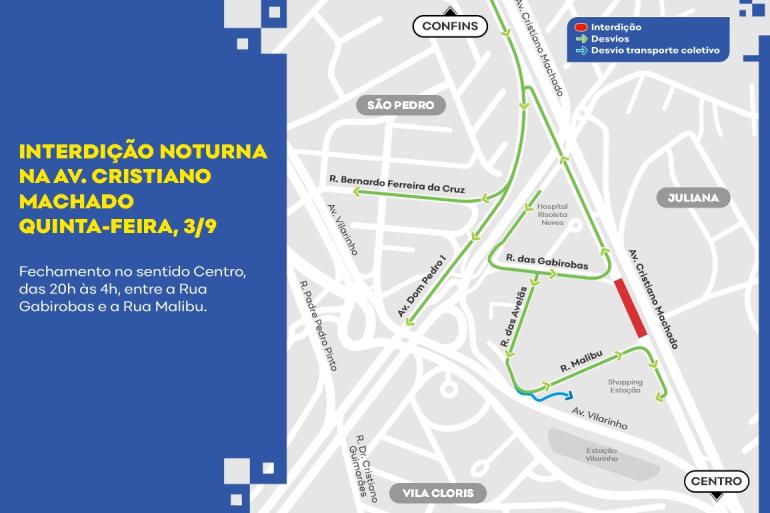 BH: Avenida Cristiano Machado terá interdições noturnas a partir desta quinta (3) - Foto: Arte/PBH