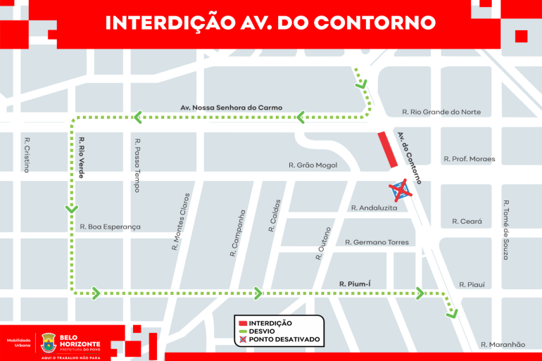 Avenida do Contorno será interditada por oito horas no feriado em BH 1 Avenida do Contorno será interditada por oito horas no feriado em BH - Foto: Arte/PBH