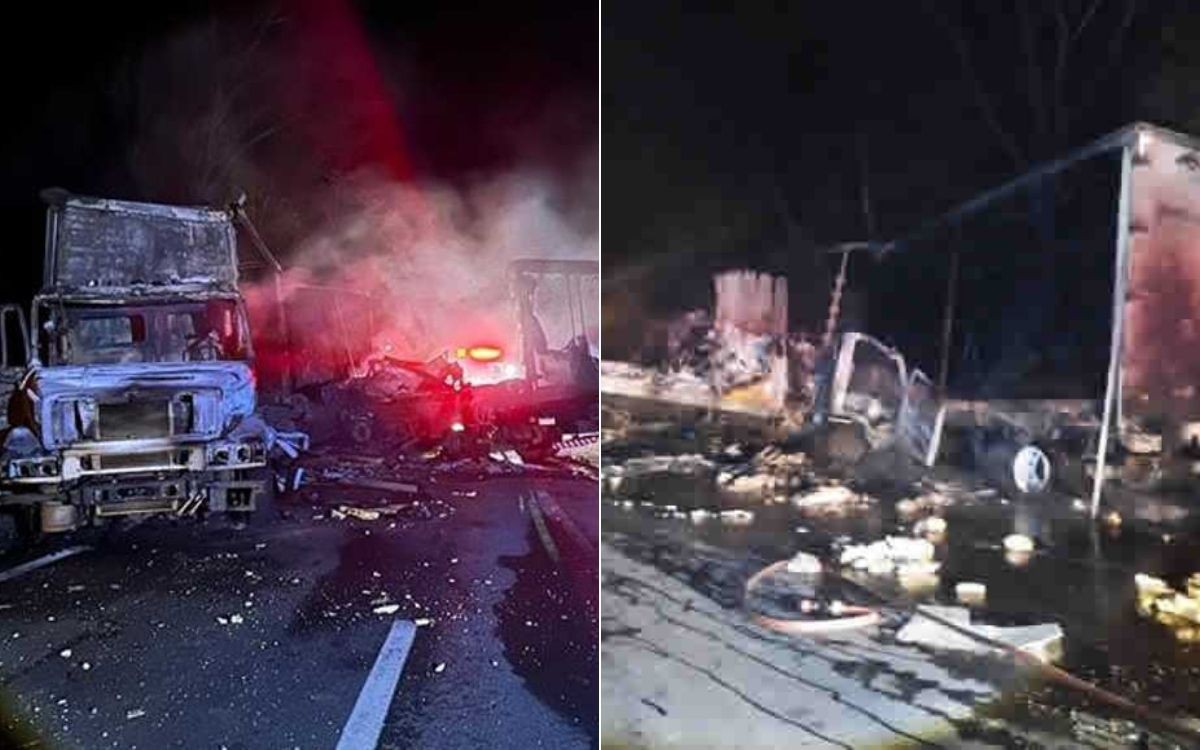 Motorista morre carbonizado após caminhão bater em carreta e pegar fogo na BR-116, em MG Motorista morre carbonizado após caminhão bater em carreta e pegar fogo na BR-116, em MG - Foto: Reprodução