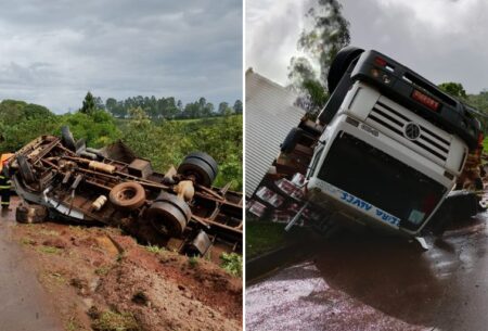 Caminhão carregado com papel higiênico tomba na BR-356, em Itabirito Caminhão carregado com papel higiênico tomba na BR-356, em Itabirito - Foto: Divulgação/CBMMG