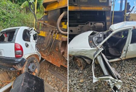 Acidente entre carro e trem deixa um morto e um ferido grave em Juiz de Fora - Foto: Divulgação/CBMMG