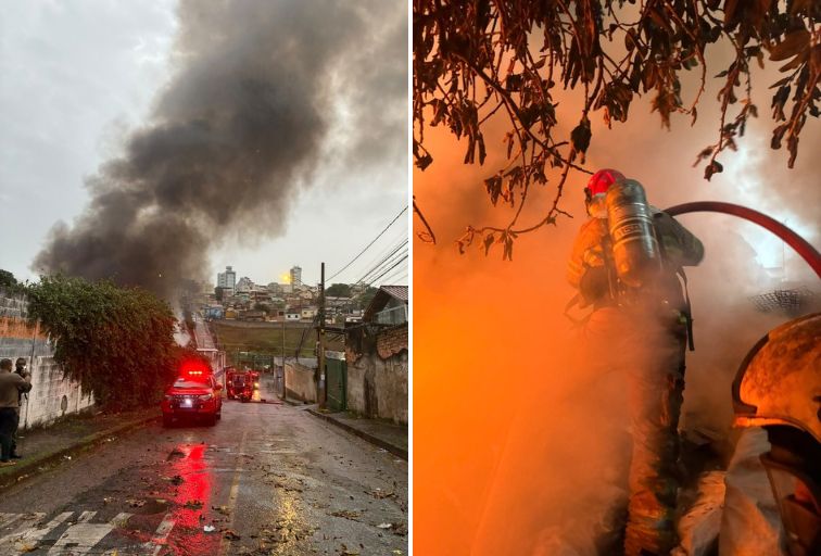 Incêndio de grandes proporções atinge depósito de recicláveis em BH - Foto: Divulgação/CBMMG